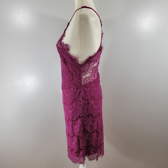INTIMATELY FREE PEOPLE magenta lace racerback delicate bodycon dress - Picture 5 of 14